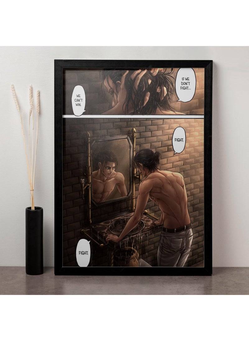 SoulAbiti Attack on Titan Eren Yeager We wont win if we dont fight Tatakae Fight art print 12x18 inches Black Textured Frame PlexiGlass Ideal gift for AOT Anime fans