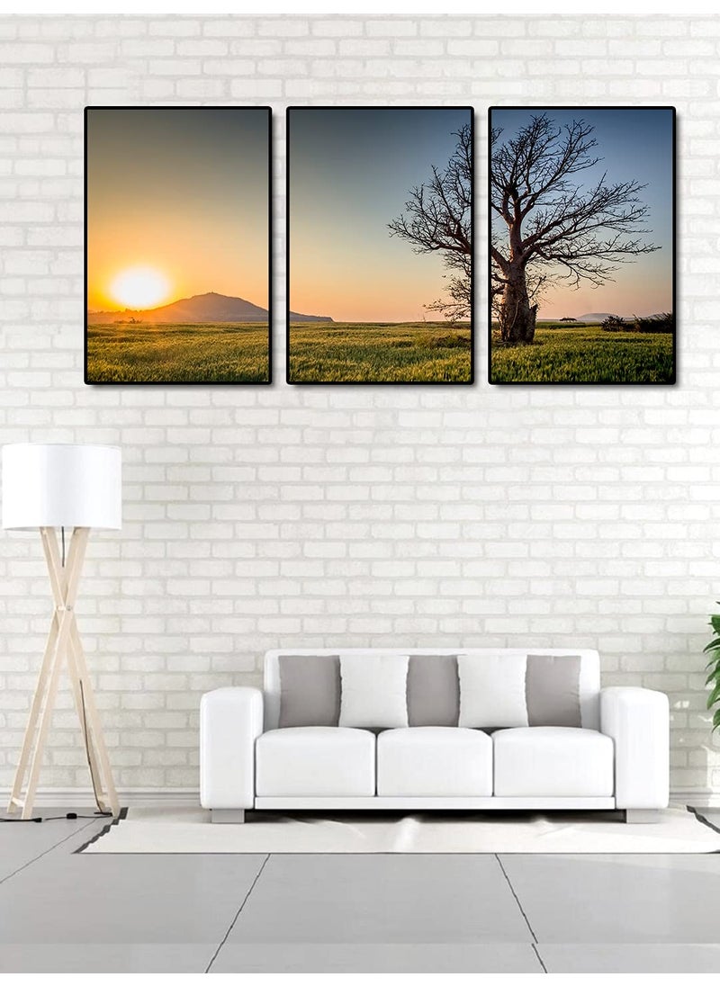 999STORE Fiber Frame painting wall scenery for living room big size home dcor framed stylish modern Wall Frames Art hanging Set of 3 Paper Print 24X48 Inches Black BS3Frames088