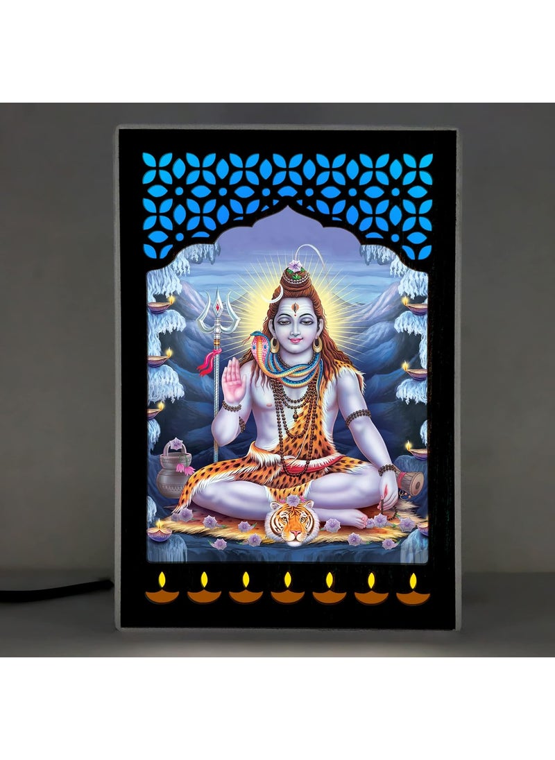 Regalo Casila REGALOCASILA Shiv Shambhu Modern Art Photo Frame With Light God Photo With Light LED Jali Mandir Gifts For Any Occasion Table Decor Size 6 x 9 Inches 7DGLF221