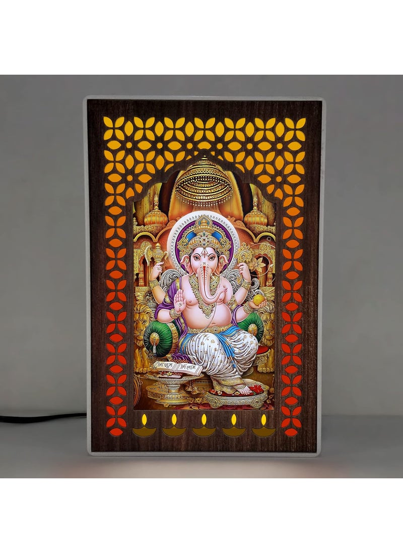 REGALOCASILA Shubh Labh Ganesh Ji Photo Frames With Light For Pooja Room Home Decor Religious Frame Temple Decoration Good Luck Gift Office Dcor White Cabinet Frame 5DGLF122