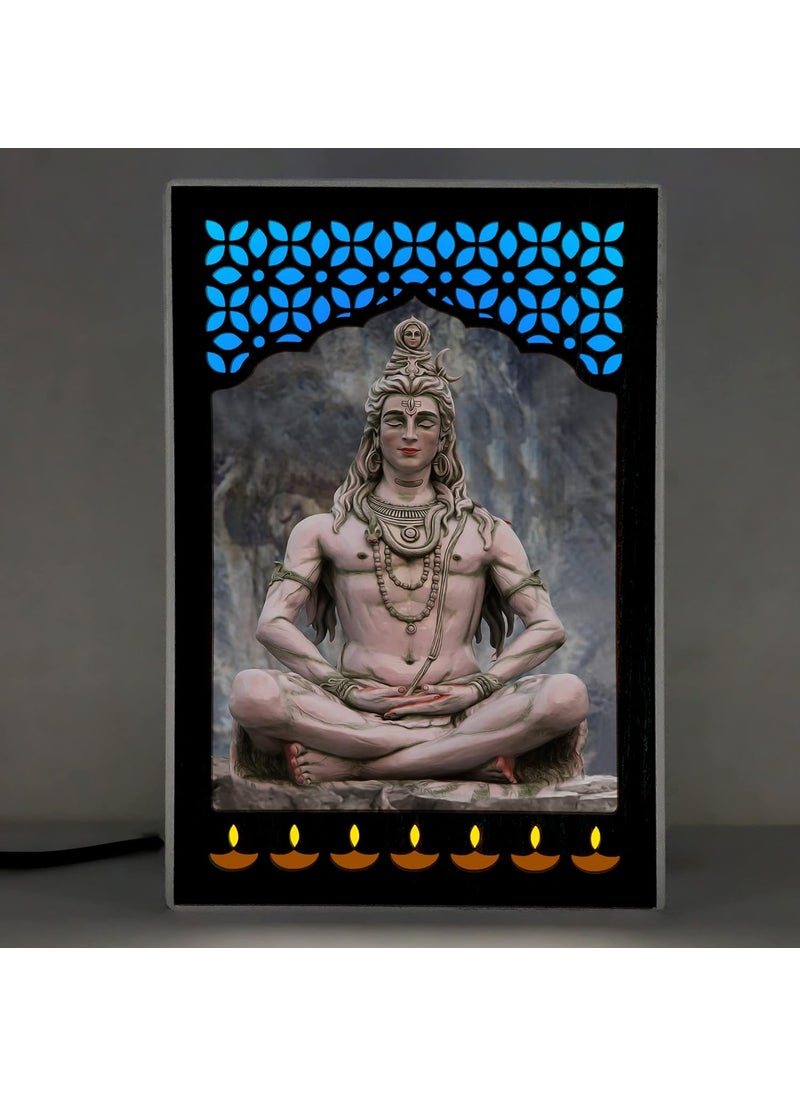 REGALOCASILA Har Har Mahadev Photo Frame With Light For Religious Gift LED Jali Mandir Gifts For Any Occasion Table Decor Size 6 x 9 Inches 7DGLF225