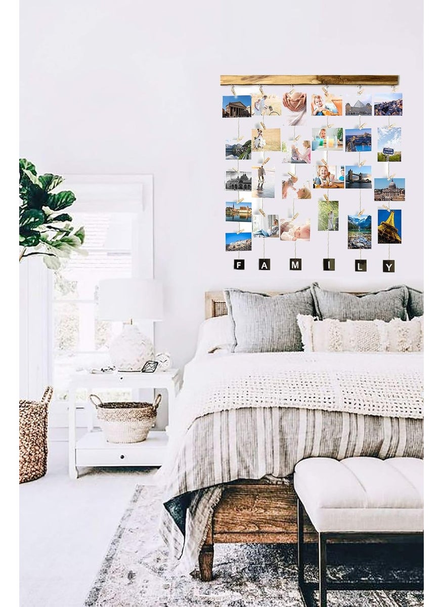 VAH Picture Photo Frame for Wall Decor Photos Pictures Organizer Hanging Photo album with Wood Clips picture frame wall frames photos for walls decoration decorative photo frames Wall Hanging with Wall Dcor