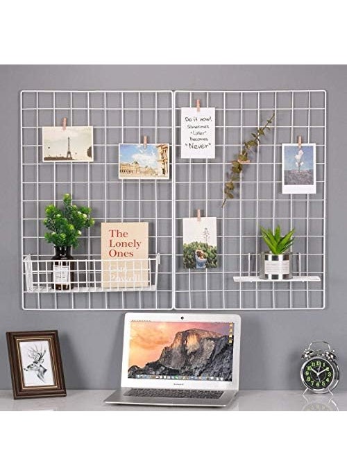 Franklite Steel Grid Photo Frame for Wall Clip Holder Photo FrameMulti Functional Creative Mesh Wall GridIron hanging frame for home Decorationwallcollage photo key1pcs Frame 3030cm White Metal Steel Grid
