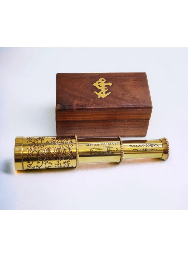 NORVILLE Brass Victorian Telescope Nautical with Wood Box SeaStyle Kids Bird Watching Trekking Collectible Gift