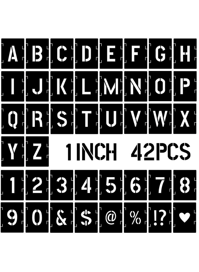 Dequera 1 Inch Letter Stencils Symbol Numbers Craft Stencils 42 Pcs Alphabet Stencils Letter Stencil Interlocking Stencil Kit Reusable Plastic Stencils Letters and Numbers Stencil Kit