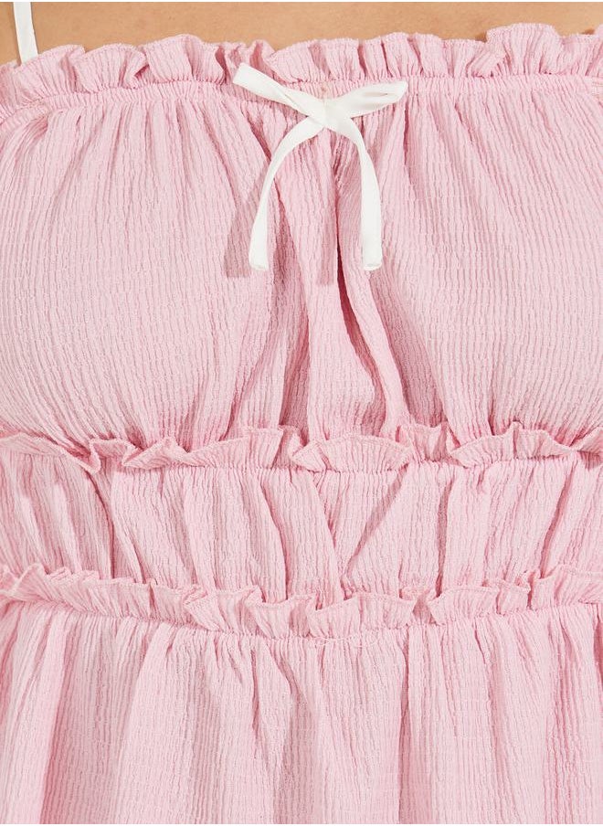 Gathered Strappy Square Neck Top