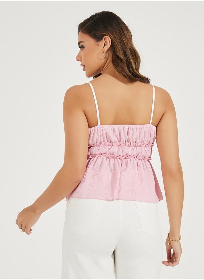 Gathered Strappy Square Neck Top