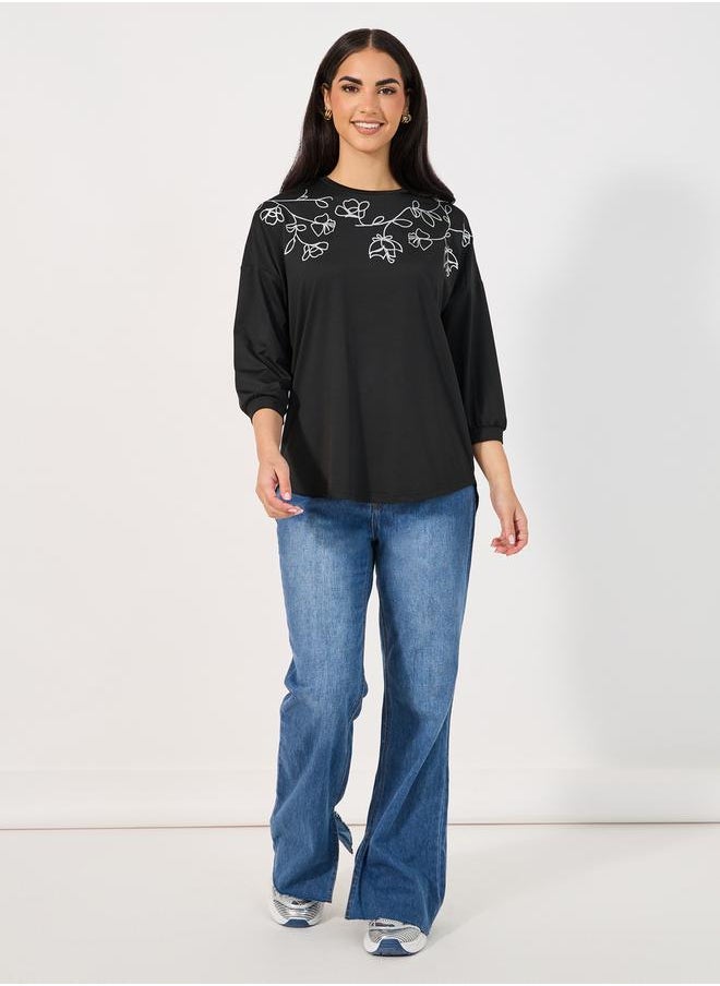 Floral Print High-Low Hem Regular Fit Top