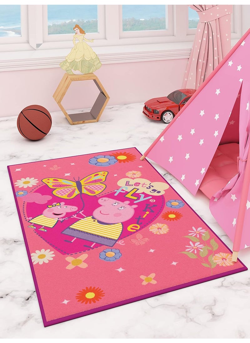 Athom Living Lets Go Fly Peppa Pig Kids Carpet Pink 90x150 cm