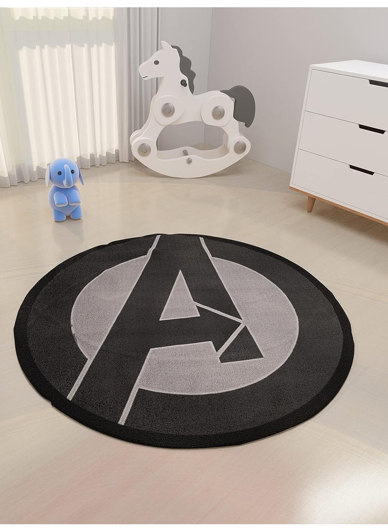 Athom Living Marvel Avengers Kids Round Carpet Black 90 Diameter