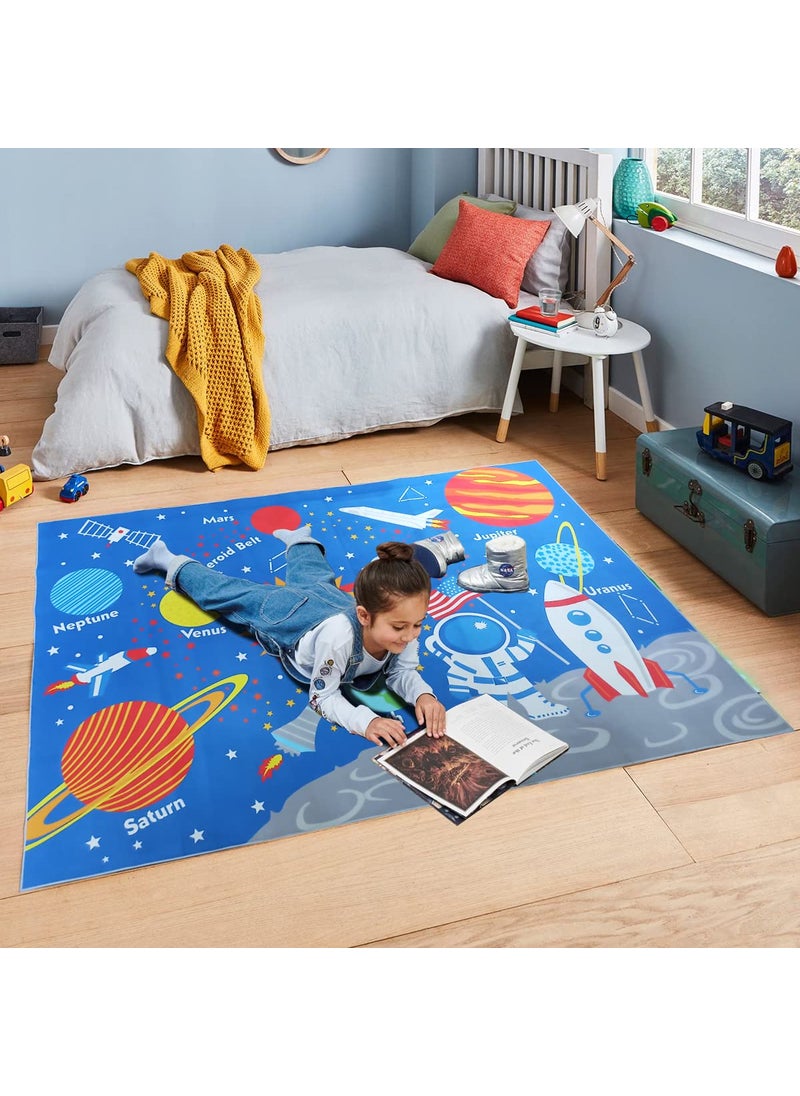 Shopster Kids Playroom Universe Rug Play Carpet 79 x 52 Large Educational Childrens Play Mat Learn Play Area Rug for Childrens Bedroom Playroom or Classroom