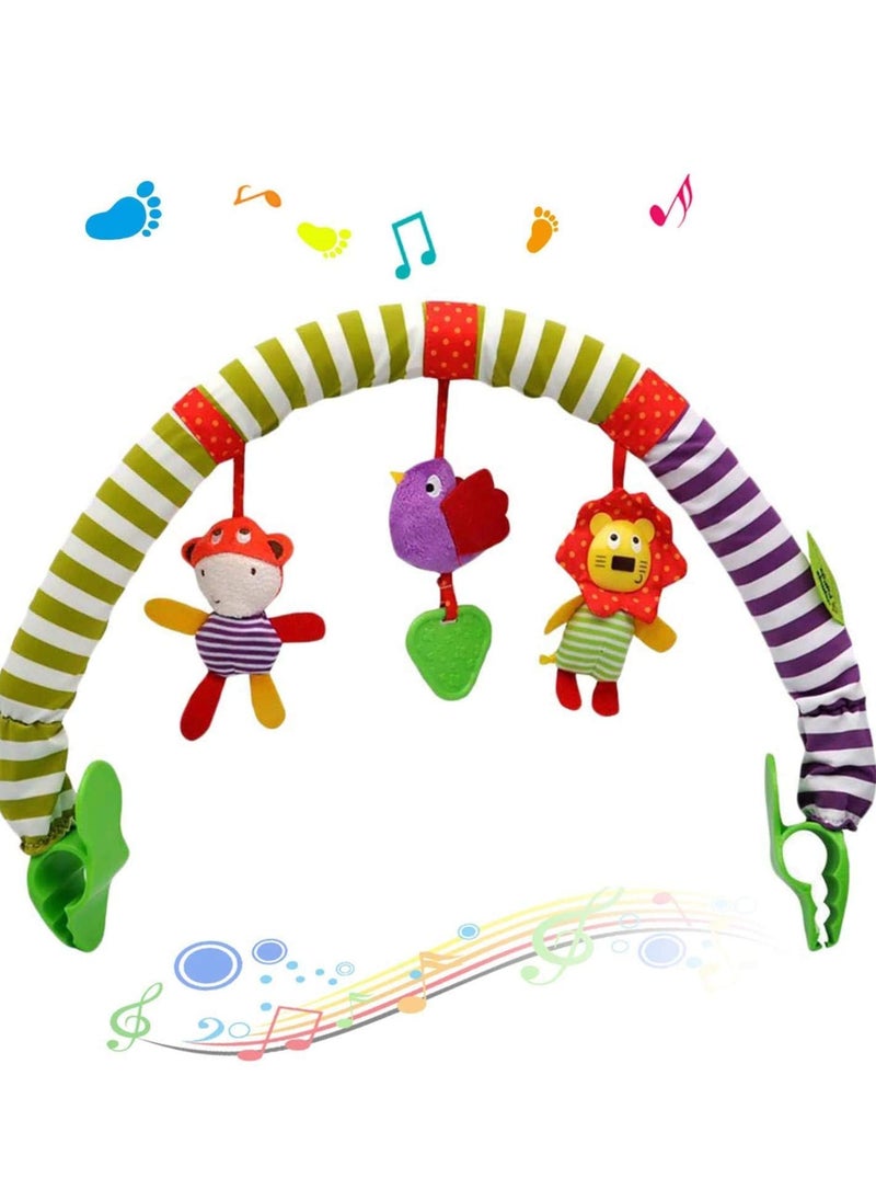 Soft Plush Hanging Animal Toys for Infants Stroller Clip Crib and Pram Accessories with Squeak Rattle and Teether Features
