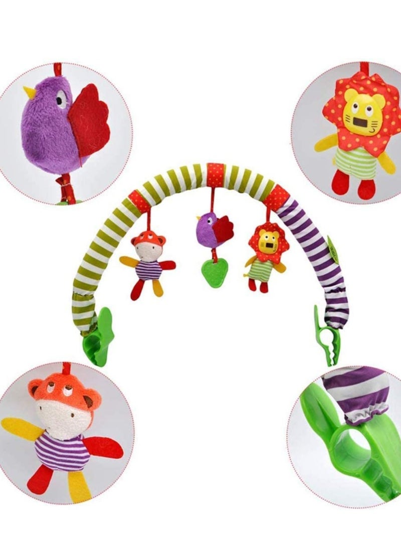 Soft Plush Hanging Animal Toys for Infants Stroller Clip Crib and Pram Accessories with Squeak Rattle and Teether Features