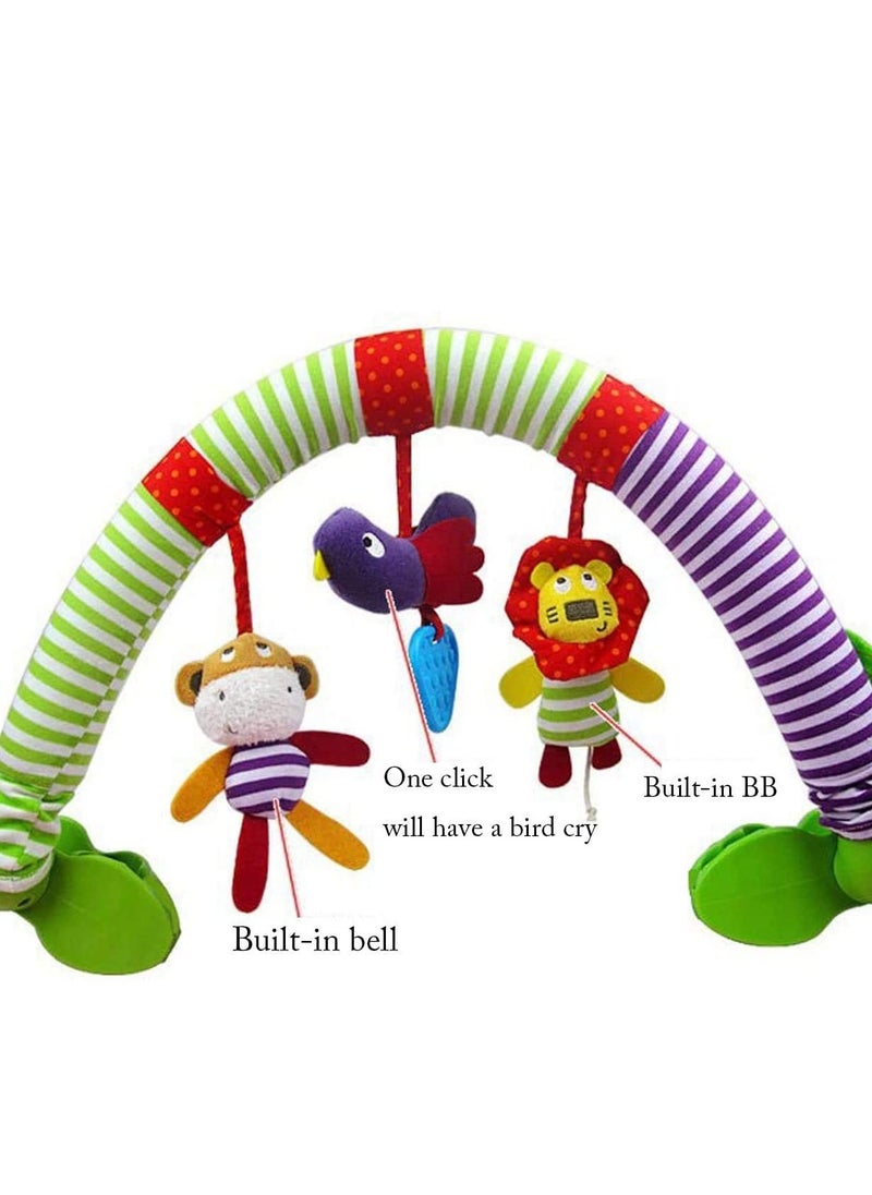 Soft Plush Hanging Animal Toys for Infants Stroller Clip Crib and Pram Accessories with Squeak Rattle and Teether Features