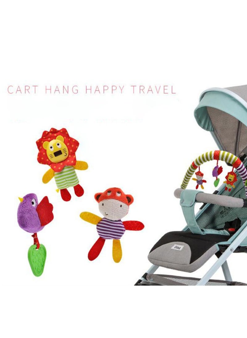 Soft Plush Hanging Animal Toys for Infants Stroller Clip Crib and Pram Accessories with Squeak Rattle and Teether Features