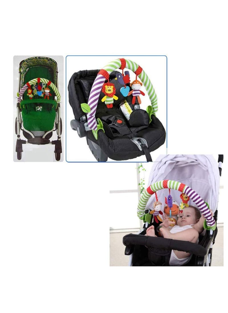 Soft Plush Animal Hanging Toys for Infants with Squeak, Rattle, and Teether - Perfect for Stroller, Crib, and Pram Accessories