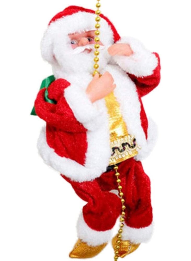 The Decor Affair Forart Electric Santa Claus Climbing Ladder Creative Climbing Up and Down Santa Claus Plush Doll with Music Xmas Ornament for Party Home Door Wall Decoration