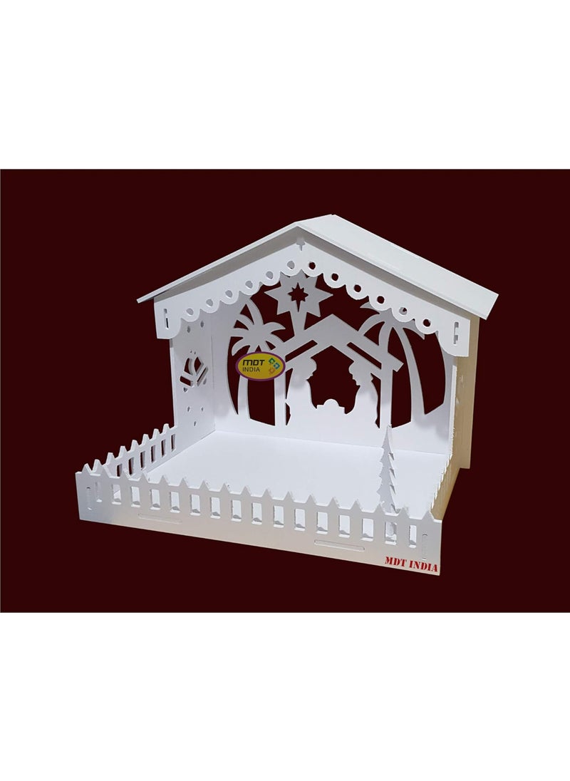 MDT India DIY Christmas Crib House for Xmas Decoration Stable Pulkoodu Kudil 39 x 32 x 28 cm MDFL