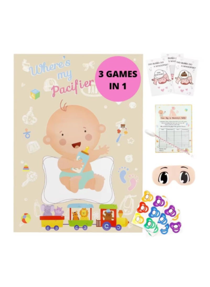 Wanna Party 3 in 1 Baby Shower Games Including Pacifier Blind Fold Game Measure the Mommys Tummy Tape Game and Scratch off Whoopsie Card Game for Baby Shower Decoration Items