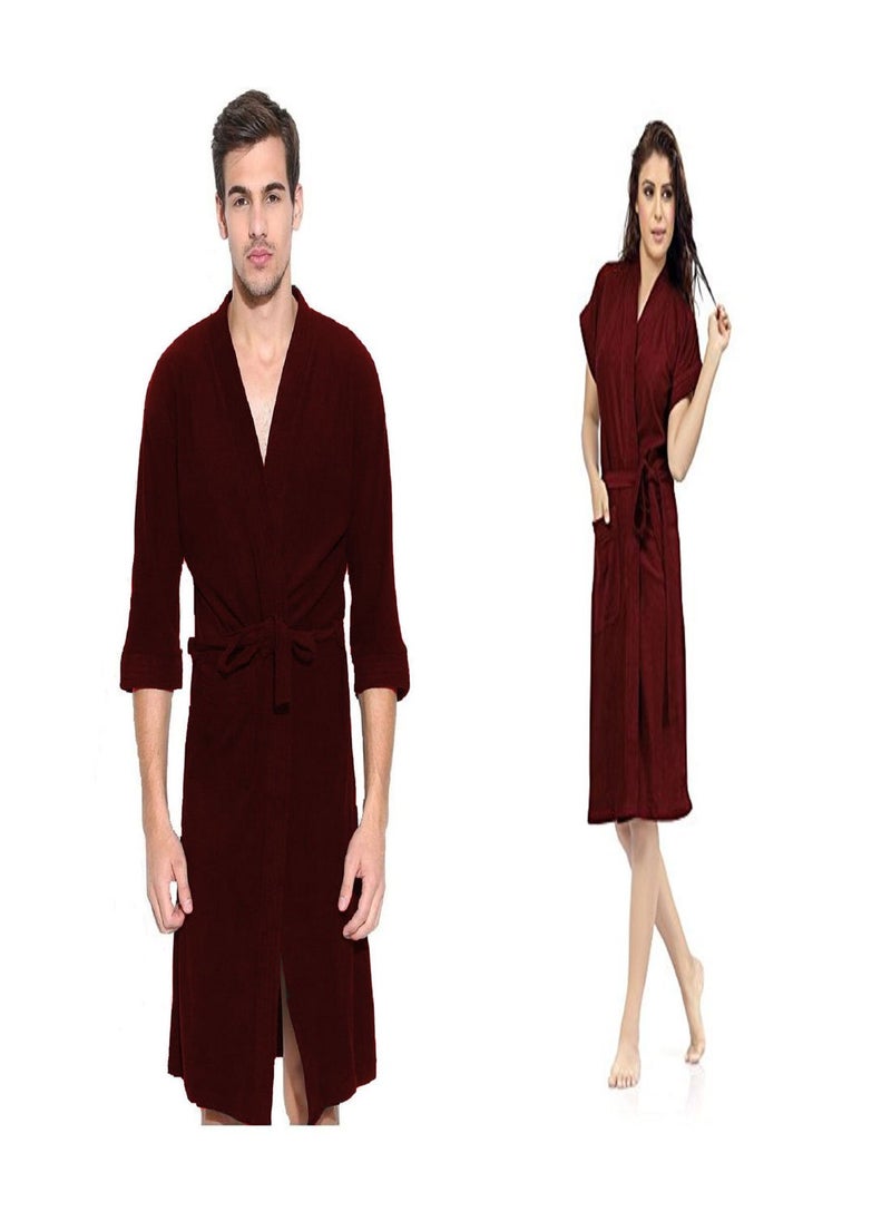 Elevanto Collection 34Th Sleeve Half Sleeve Terry Cotton BathrobeFree Size ComboMAHROON