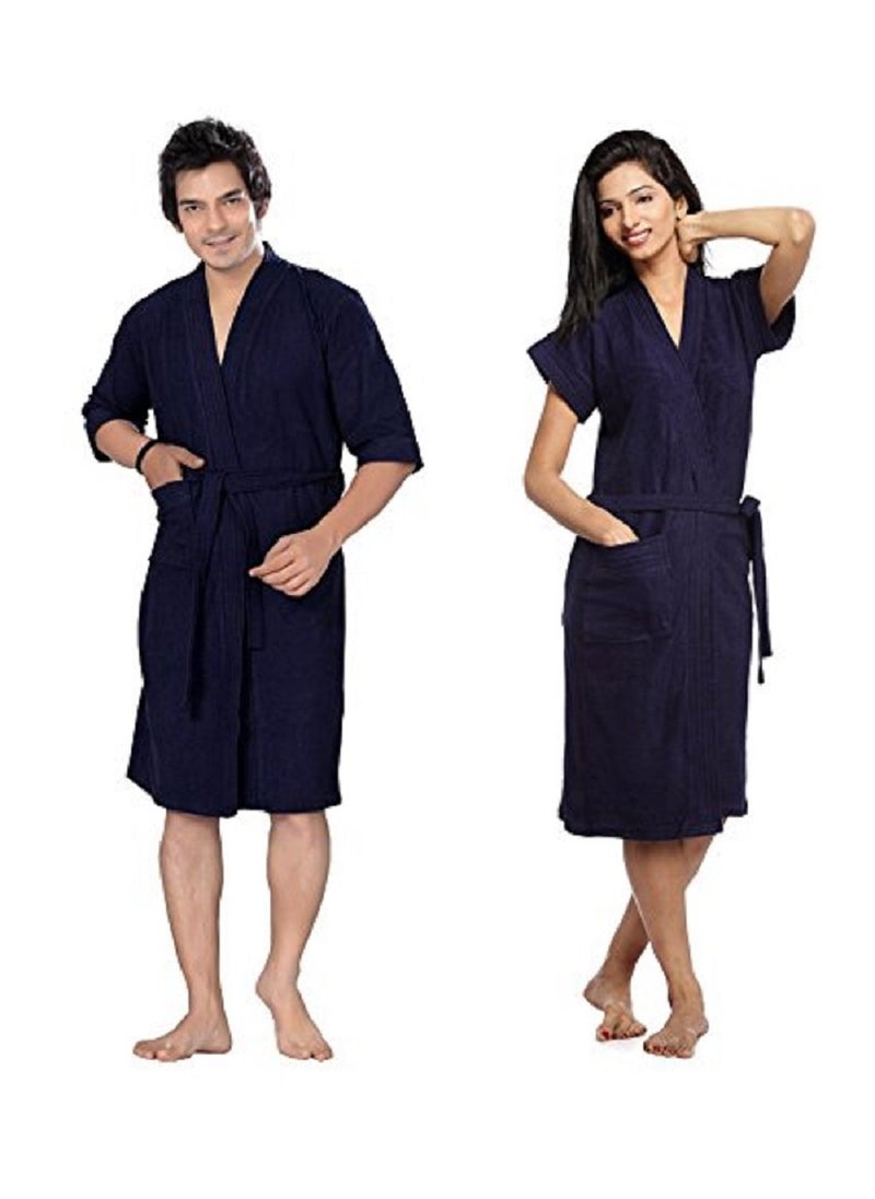 Elevanto Collection 34Th Sleeve Half Sleeve Terry Cotton BathrobeFree Size ComboNavy Blue