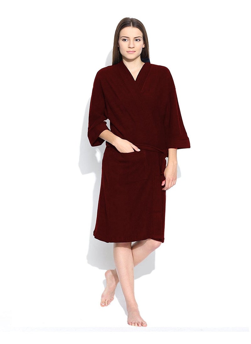 Elevanto Collection 34Th Sleeve Terry Cotton BathrobeFree SizeMAHROON