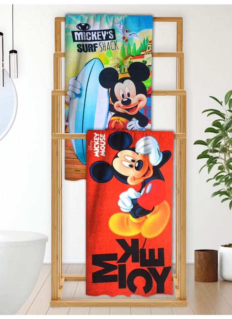 Athom Living Disney Mickey Mouse Kids Bath Towel 60x120cm 350 GSM Soft Absorbent Multicolor Perfect for Boys and Girls Fun Vibrant Design Pack of 2