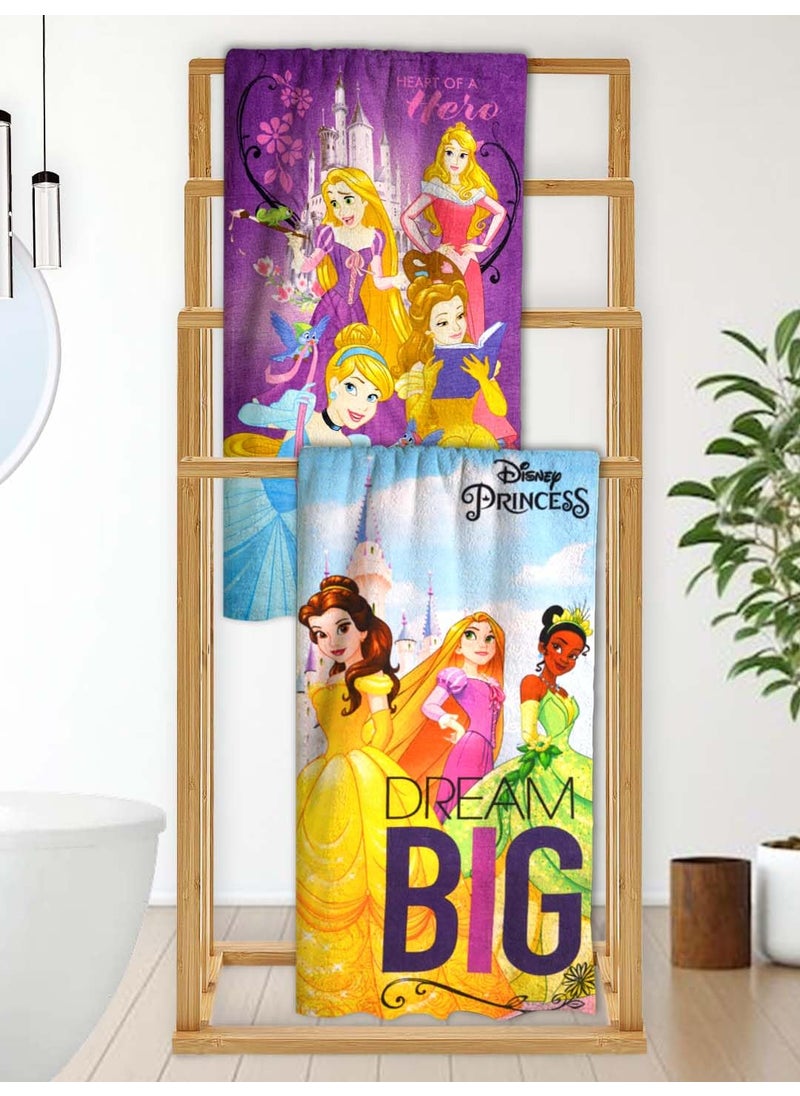 Athom Living Disney Princess Themed Kids Bath Towel 60x120cm 350 GSM Soft Absorbent MultiColor Perfect for Boys and Girls Fun Vibrant Design Pack of 2