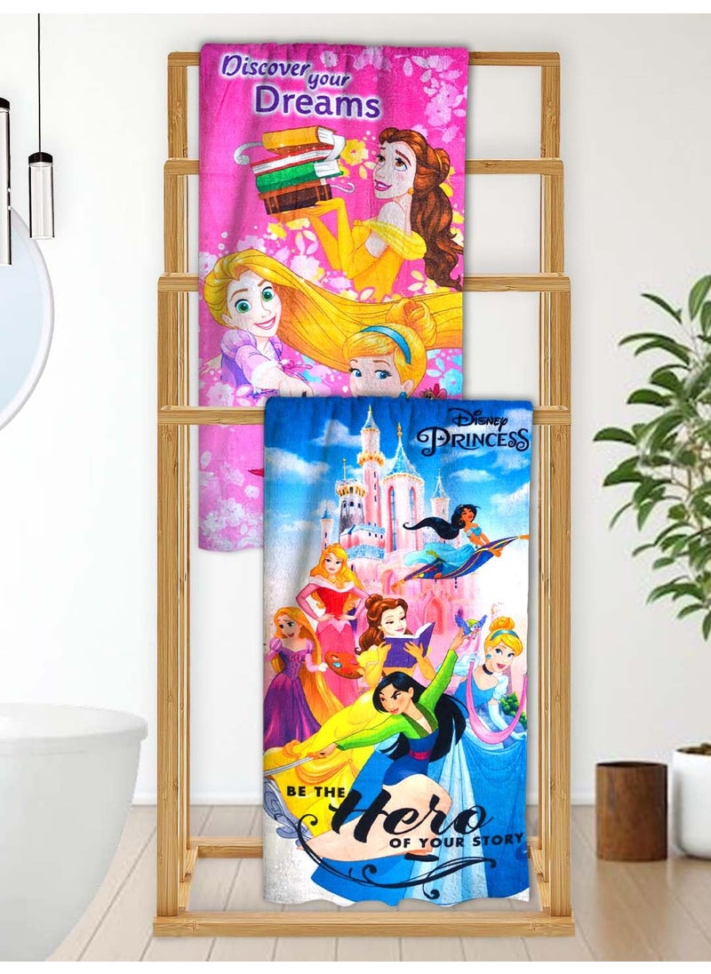 Athom Living Disney Princess Kids Bath Towel 60x120cm 350 GSM Soft Absorbent Multicolor Perfect for Boys and Girls Fun Vibrant Design Pack of 2