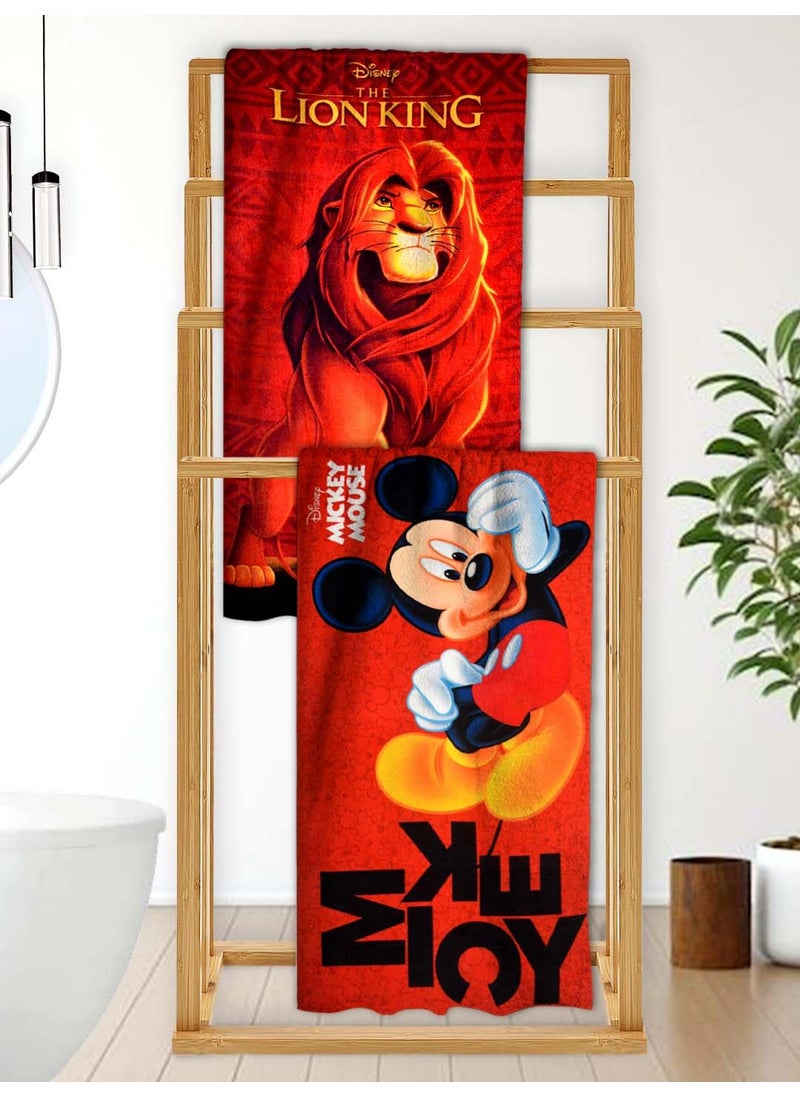 Athom Living Disney Lion with Disney Mickey Mouse Themed Kids Bath Towel 60x120cm 350 GSM Soft Absorbent Multicolor Perfect for Boys and Girls Fun Vibrant Design Pack of 2