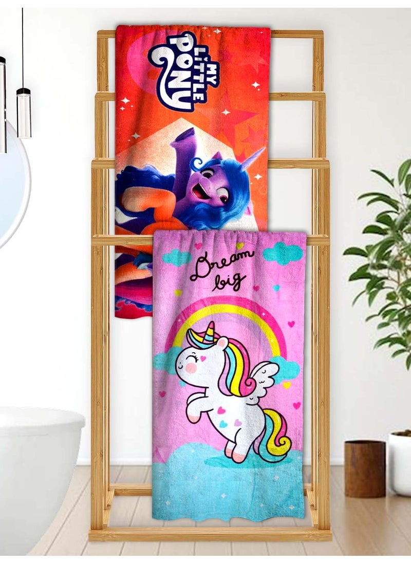 Athom Living My Little Pony with Unicorn Mixed Themed Kids Bath Towel 60x120cm 350 GSM Soft Quick Dry Multicolor Perfect for Boys and Girls Fun Vibrant Design Pack of 2