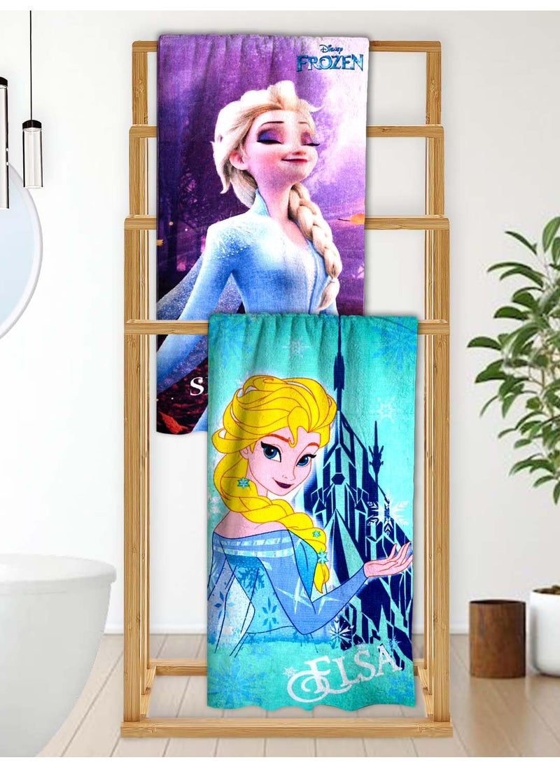 Athom Living Disney Frozen Sisters Themed Kids Bath Towel 60x120cm 350 GSM Soft Absorbent Multicolor Perfect for Boys and Girls Fun Vibrant Design Set of 2