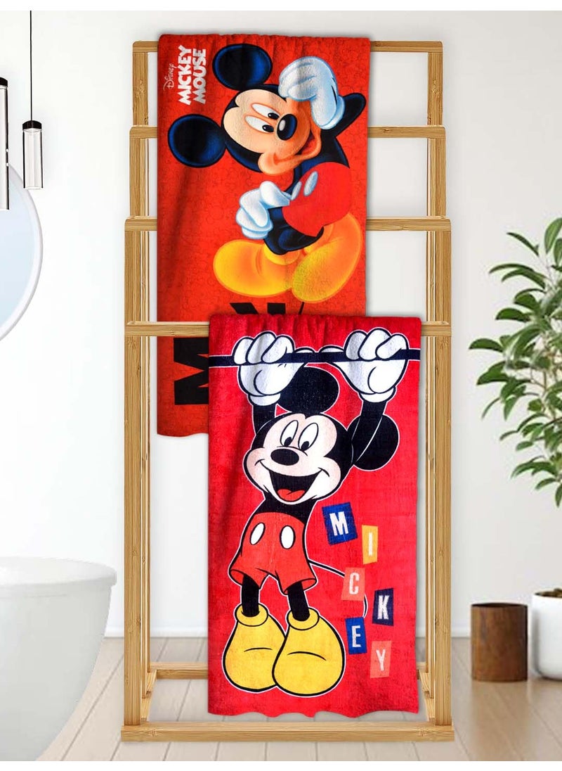 Athom Living Disney Mickey Mouse Kids Bath Towel 60x120cm 350 GSM Soft Absorbent MultiColor Perfect for Boys and Girls Fun Vibrant Design Pack of 2