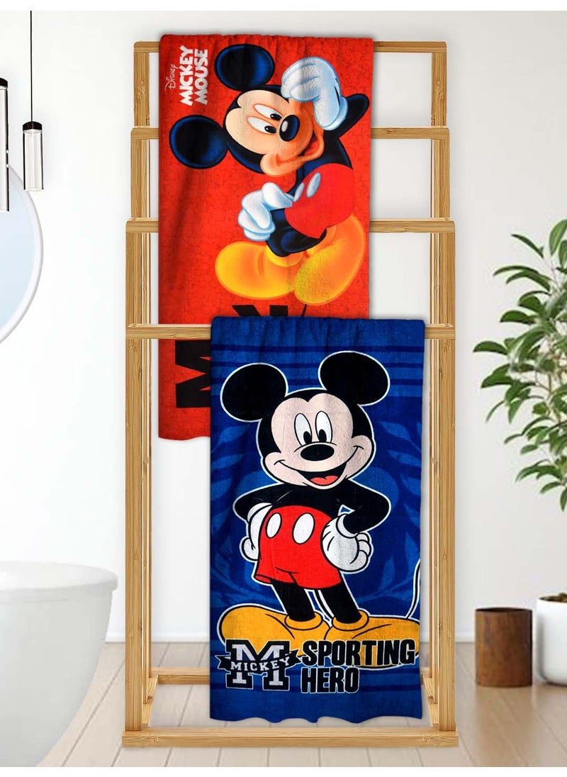 Athom Living Disney Mickey Mouse Kids Bath Towel 60x120cm 350 GSM Soft Absorbent Multicolor Perfect for Boys and Girls Fun Vibrant Design Set of 2