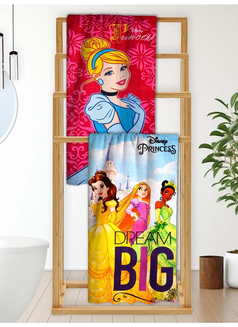 Athom Living Disney Princess Kids Bath Towel 60x120cm 350 GSM Soft Absorbent Multicolored Perfect for Boys and Girls Fun Vibrant Design Pack of 2