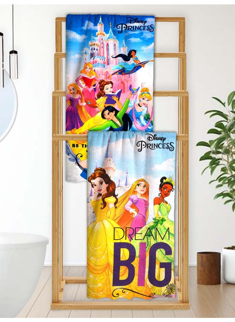 Athom Living Disney Princess Themed Kids Bath Towel 60x120cm 350 GSM Soft Absorbent Multicolor Perfect for Boys and Girls Fun Vibrant Design Pack of 2
