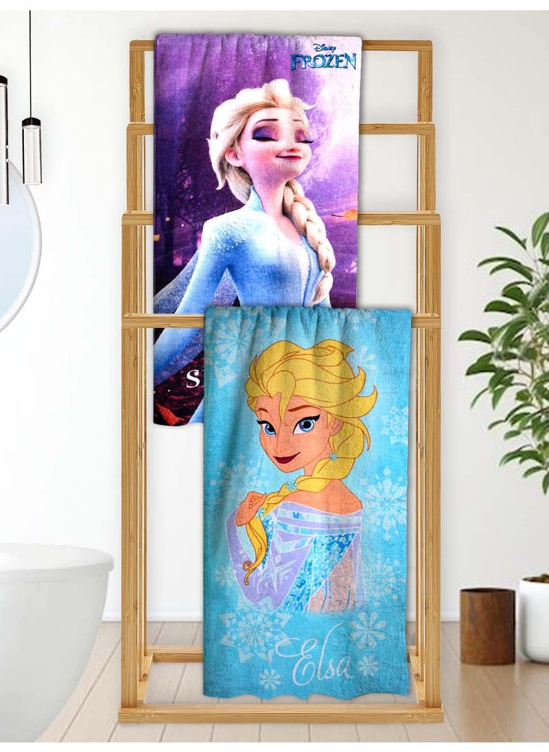 Athom Living Disney Frozen Elsa Themed Kids Bath Towel 60x120cm 350 GSM Soft Absorbent Multicolor Perfect for Boys and Girls Fun Vibrant Design Pack of 2