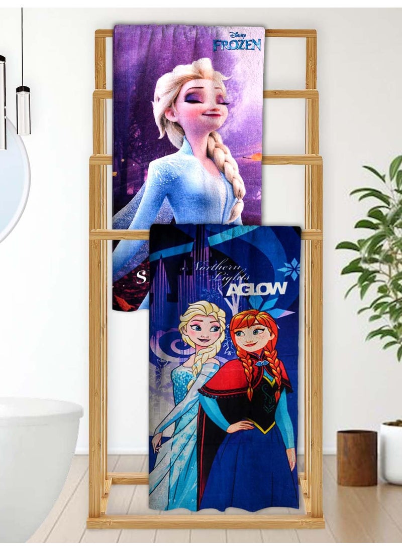 Athom Living Disney Frozen Sisters Anna Elsa Themed Kids Bath Towel 60x120cm 350 GSM Soft Absorbent Multicolor Perfect for Boys and Girls Fun Vibrant Design Pack of 2