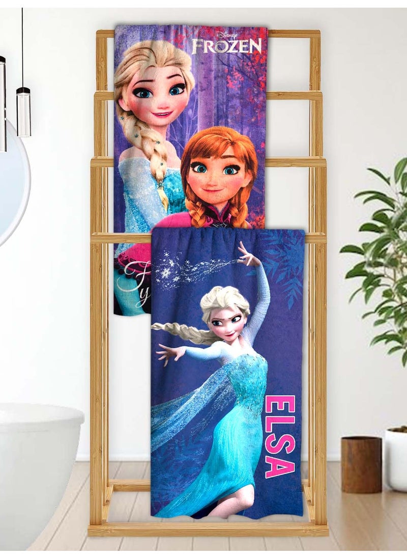 Athom Living Disney Frozen Sisters Themed Kids Bath Towel 60x120cm 350 GSM Soft Absorbent Multicolor Perfect for Boys and Girls Fun Vibrant Designs Pack of 2