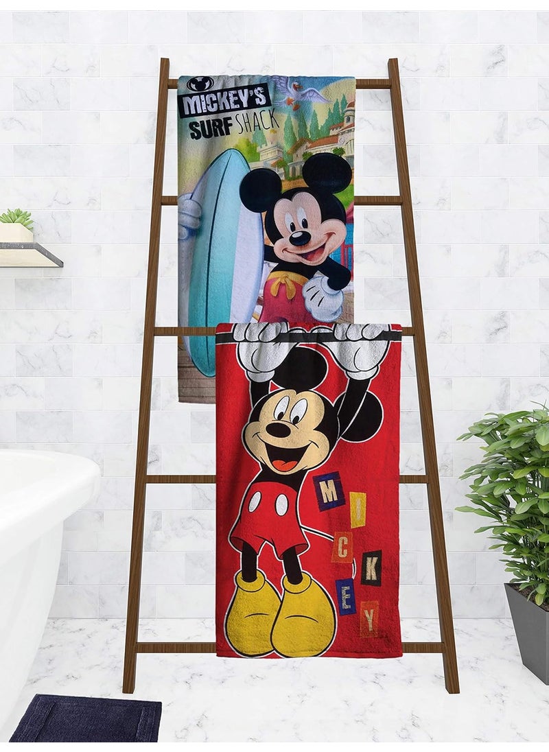 Athom Living Disney Mickey Mouse Surf Red Mickey Mouse Kids Cotton Bath Towel 60x120 Cms Pack of 2