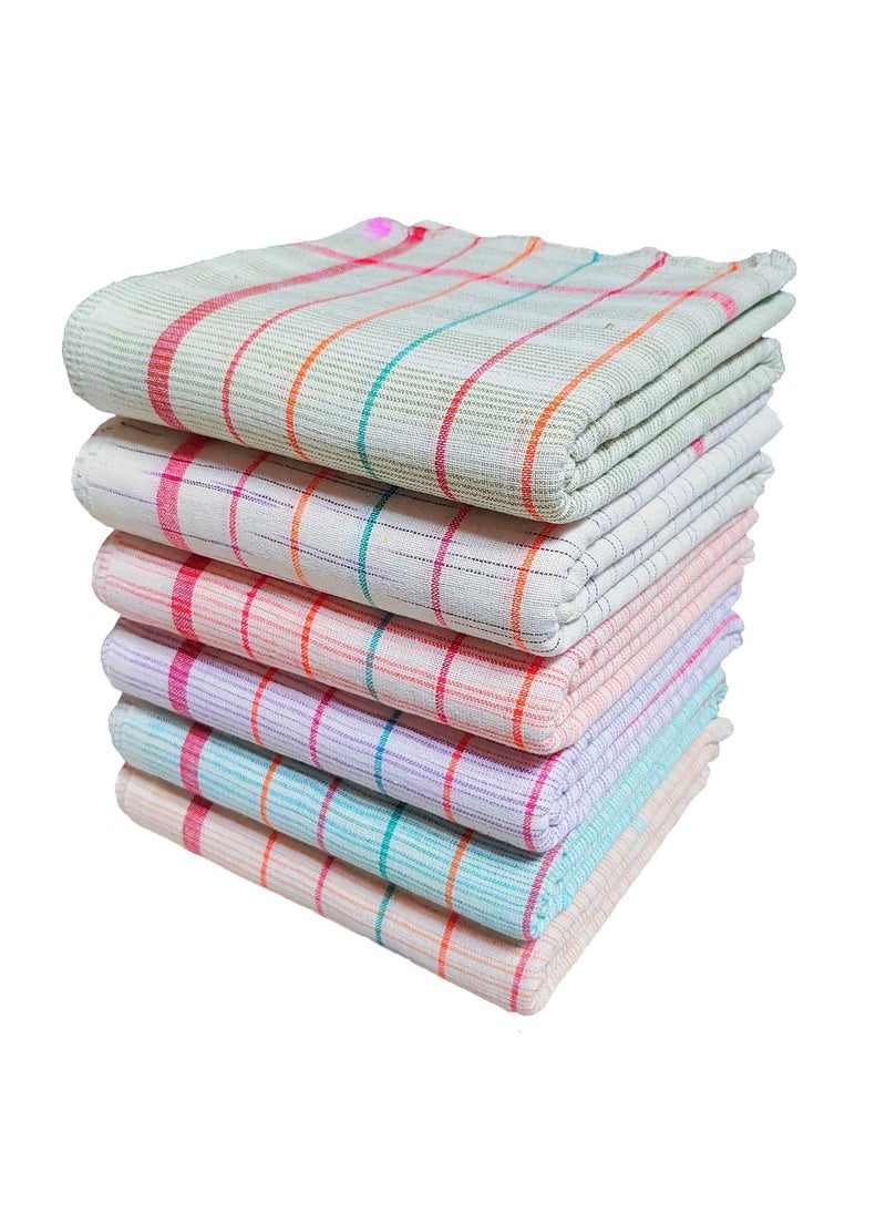 Mk weaves Cotton Gamcha Bath Towel 300 GSM Set of 6 Multicolour