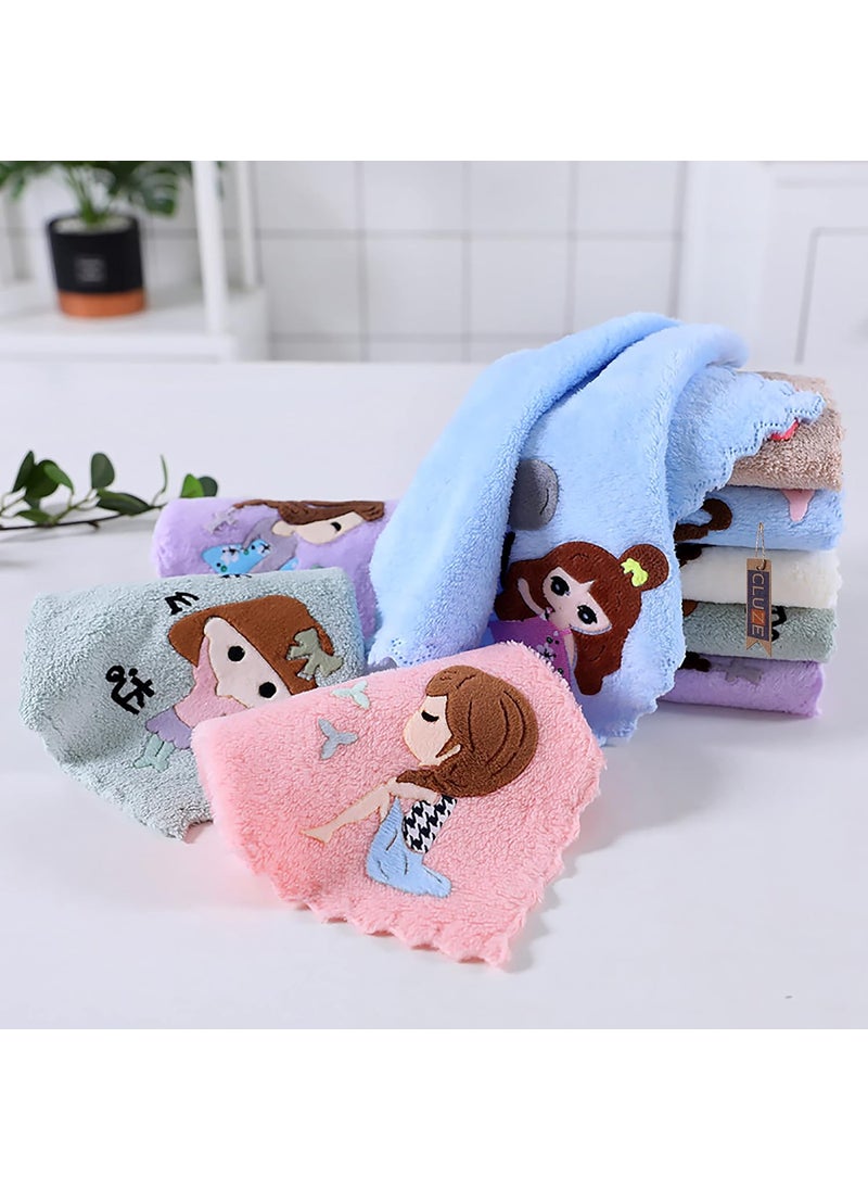 CLUZE Microfiber Wash Towels Quick Absorbent Soft Coral Fleece Kids Handkerchief Face Towel for Girls Cute Doll Embroidered Hanky Baby Shower Gift Set
