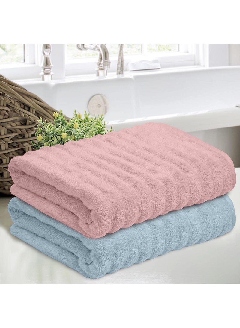 haus kinder 100 Cotton Zero Twist 2 Piece Bath Towel Set Highly Absorbent Large Size Super Soft Coral Fleece Bathing Towel for Men Women Hote Spa 530 GSM Sky Blue Blush