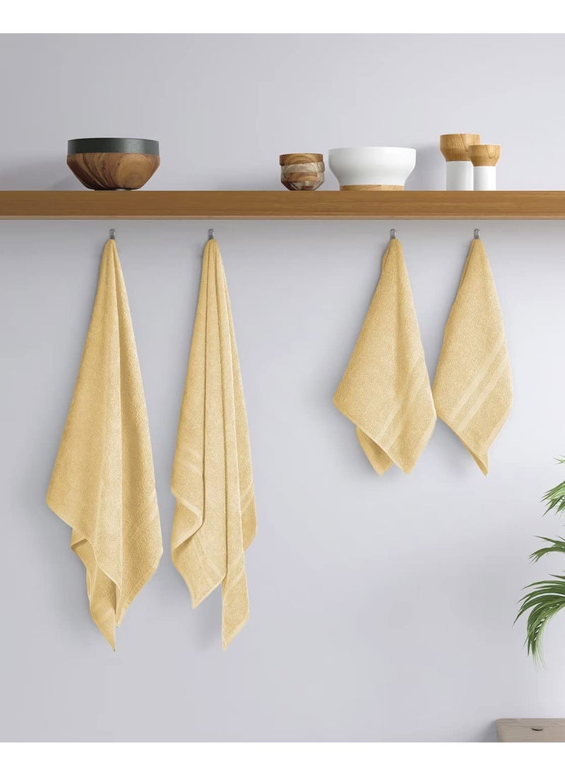 TIQH 100 Organic Cotton 500 GSM Highly Absorbent Quick Dry 2 Set of Bath Towels 2 Set of Hand Towels Yellow