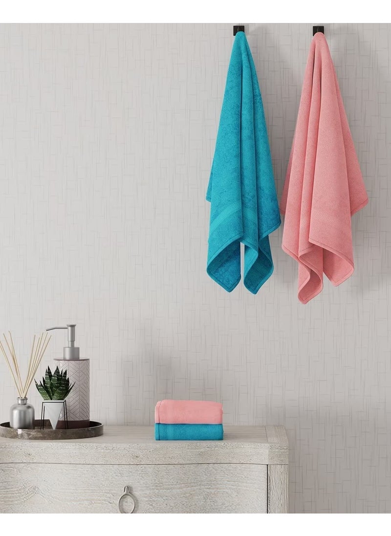 TIQH 100 Organic Pure Cotton 500 GSM Highly Absorbent Quick Dry 2 Set of Bath Towels 2 Set of Hand Towels Sky Pink