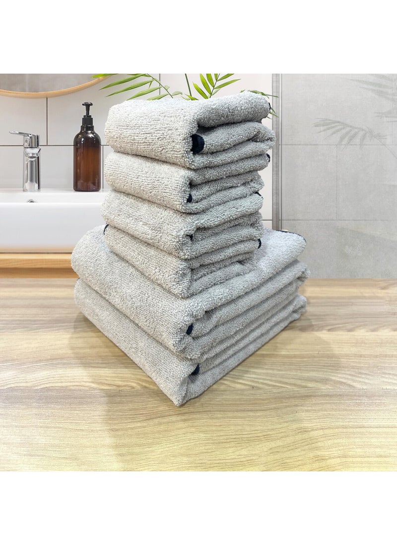LABHAM Insignia 450GSM High Absorbant Super Soft Anti Microbial Bath Towel 75cm x 150cm Hand Towel 40cm x 60cm Pack of 6 Silver