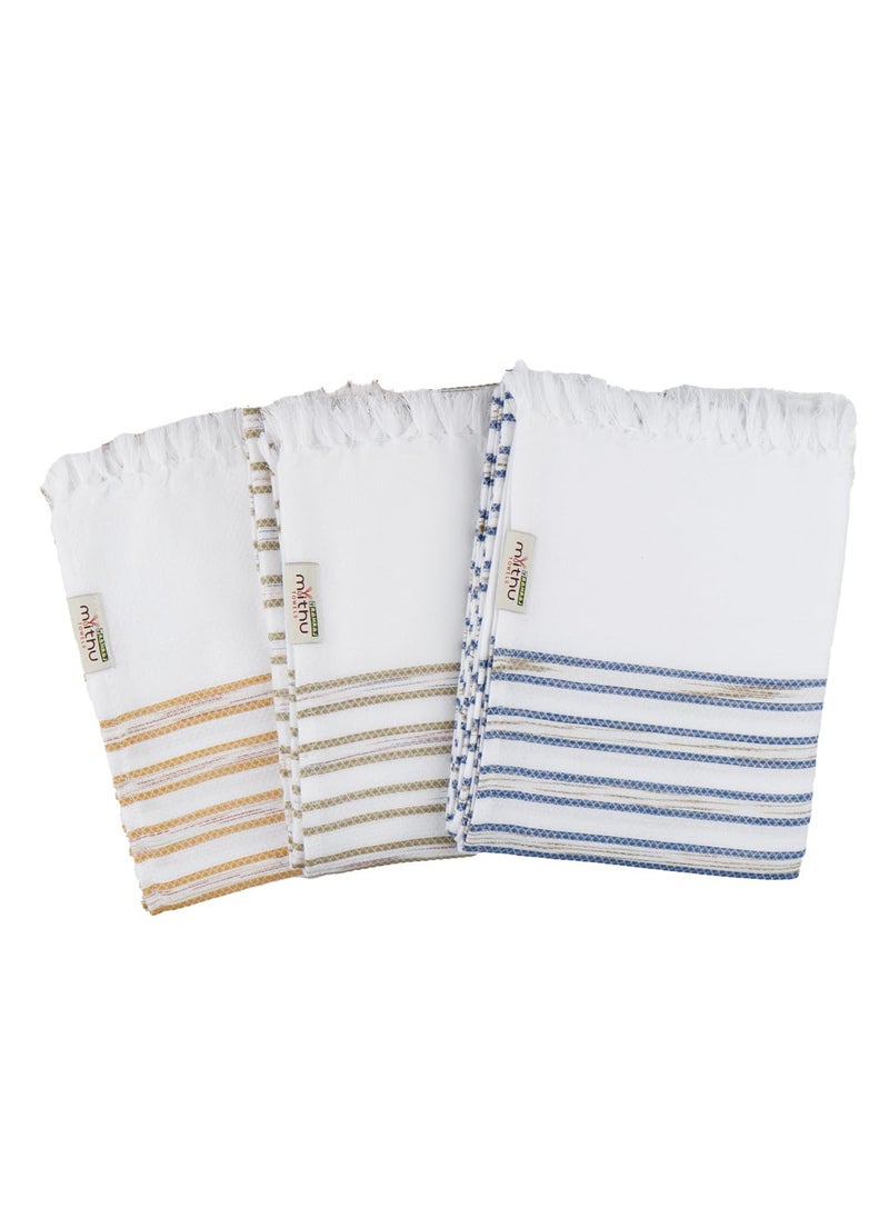 Ramraj Pack of 3 Striped Pure Cotton 150GSM Bath TowelsWhiteOS
