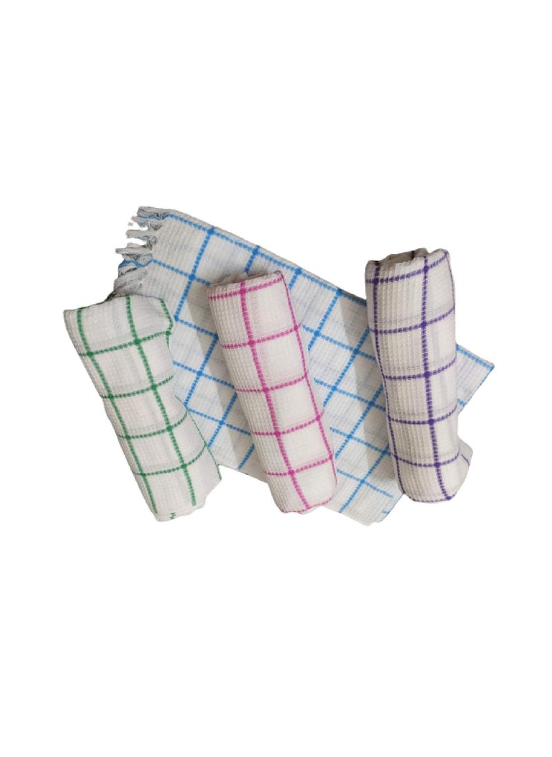 Khadi Cotton bath towels Hand Loom 100 Pure Cotton Bath Checked 6030 in Towels Pack of 4 Multi White Suitable for All Men and Women_SAYA133