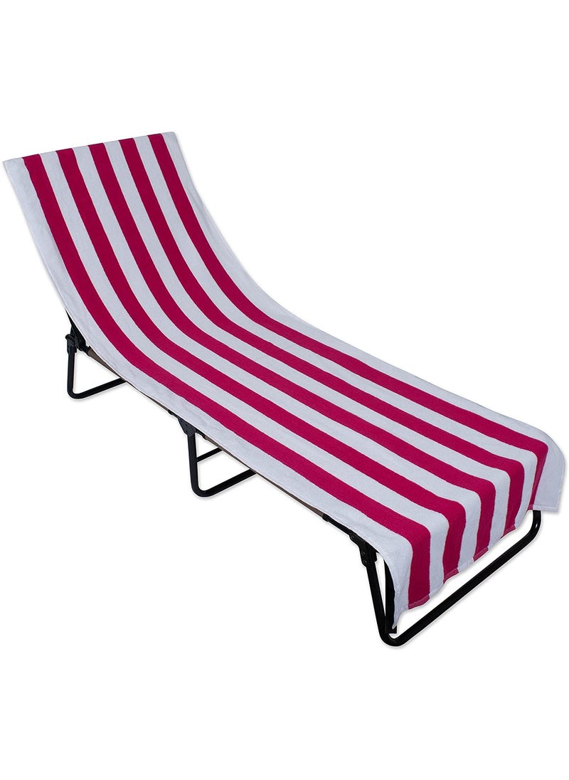 TIQH Cabana Stripe Soft 100 Terry Velour Cotton Beach Lounge Chair Towel Set of 1 36x72 Inches Pink
