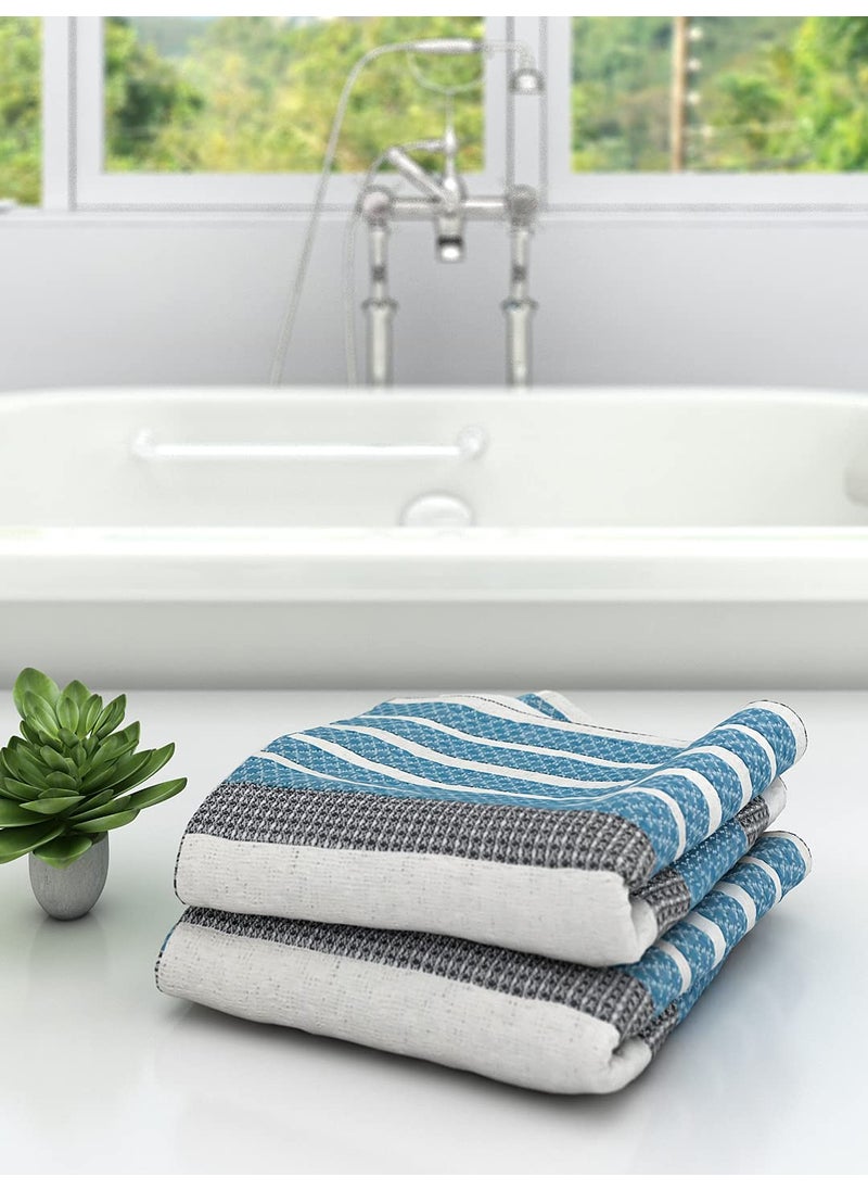 Athom Living Cotton Lightweight QuickDry High Absorbant Bath Towel Diamond Flower Blue 75x150 cm Pack of 2